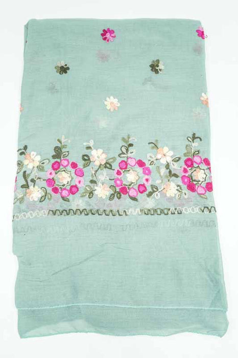 Schal Baumwolle salbei Blumenmuster gestickt multicolor  90x180cm