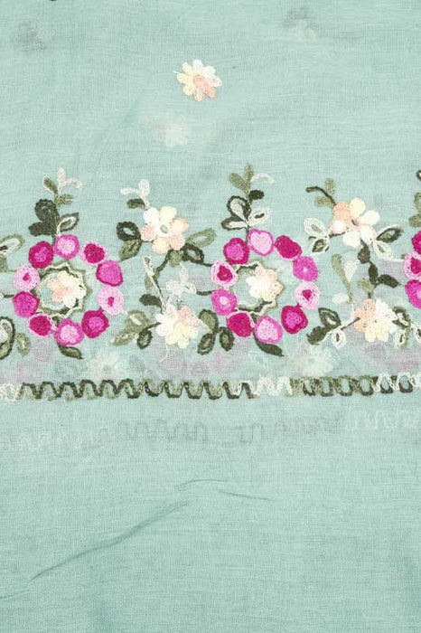 Schal Baumwolle salbei Blumenmuster gestickt multicolor  90x180cm