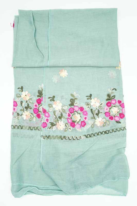 Schal Baumwolle salbei Blumenmuster gestickt multicolor  90x180cm