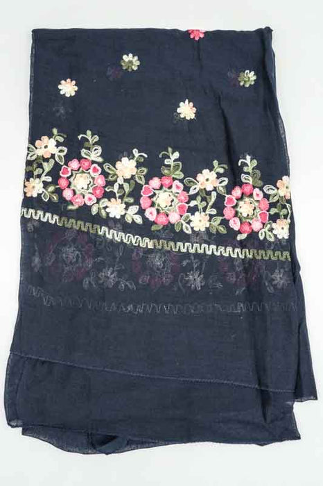 Schal Baumwolle navyblau Blumenmuster gestickt multicolor  90x180cm