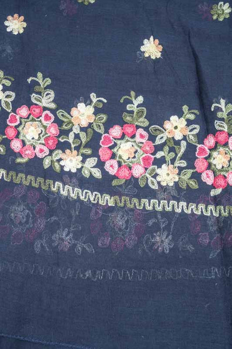 Schal Baumwolle navyblau Blumenmuster gestickt multicolor  90x180cm