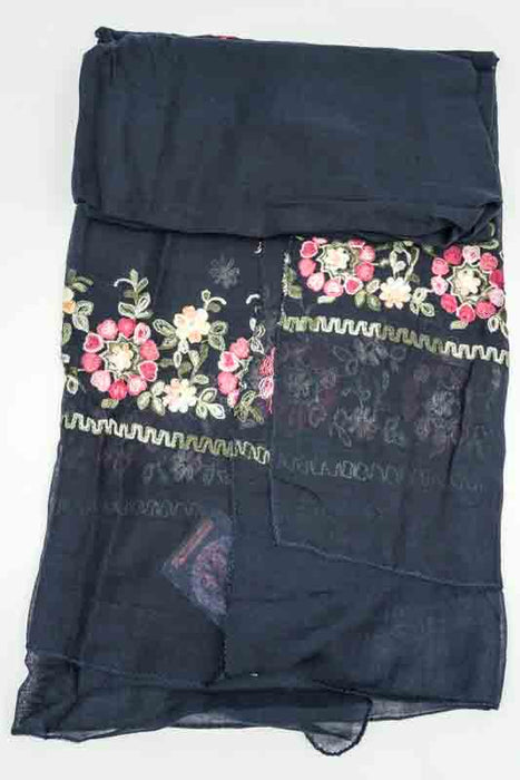Schal Baumwolle navyblau Blumenmuster gestickt multicolor  90x180cm