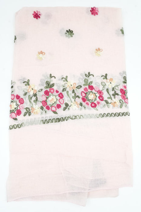 Schal Baumwolle rosa Blumenmuster gestickt multicolor  90x180cm