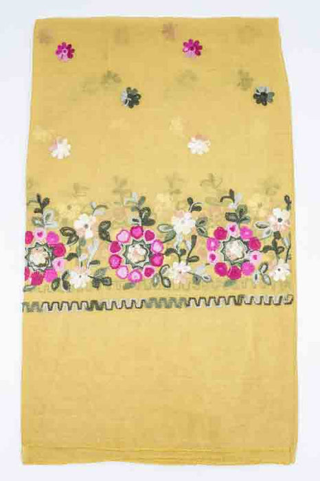 Schal Baumwolle senfgelb Blumenmuster gestickt multicolor  90x180cm