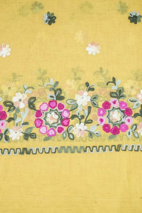 Schal Baumwolle senfgelb Blumenmuster gestickt multicolor  90x180cm
