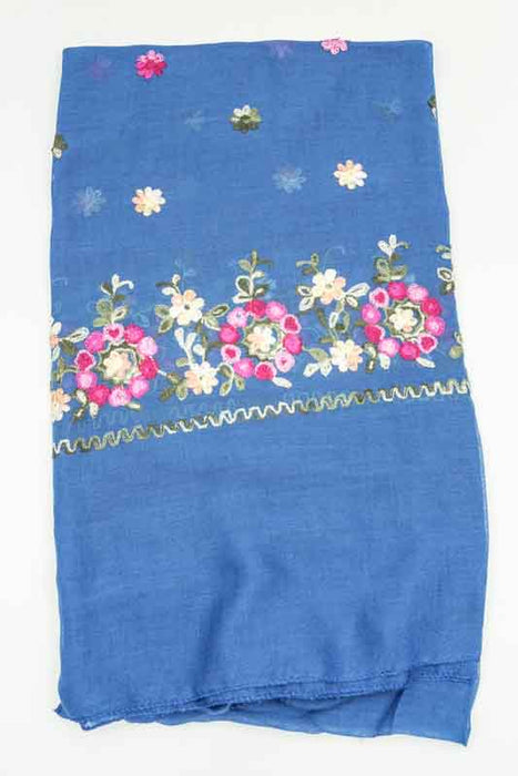 Scarf Cotton blue floral pattern embroidered multicolor 90x180cm