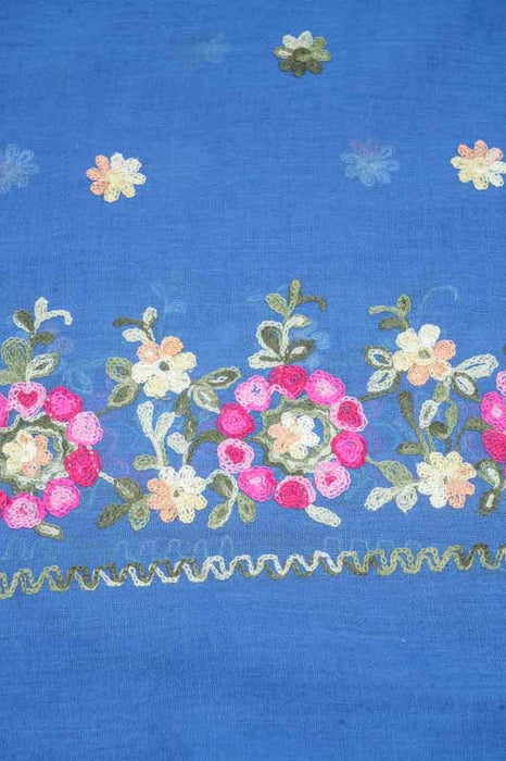 Scarf Cotton blue floral pattern embroidered multicolor 90x180cm
