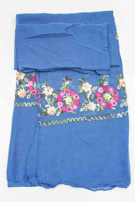 Scarf Cotton blue floral pattern embroidered multicolor 90x180cm