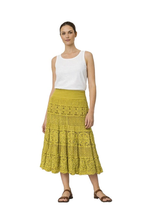 Long A-line skirt with crochet design olive green - One Size