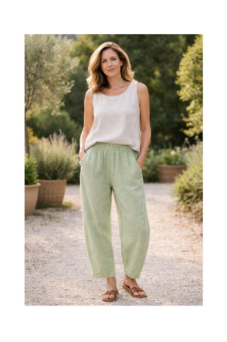 Pantalon en lin sauge - Taille unique