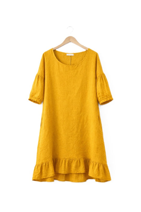 Leinenkleid lang senfgelb - One Size