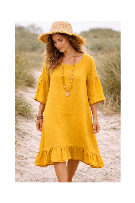 Leinenkleid lang senfgelb - One Size