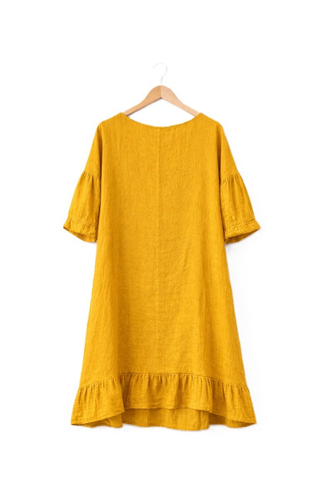 Leinenkleid lang senfgelb - One Size