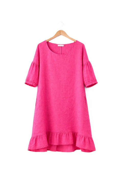 Linen dress long pink - One Size