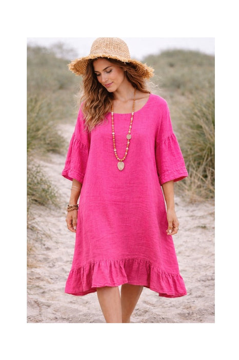 Linen dress long pink - One Size