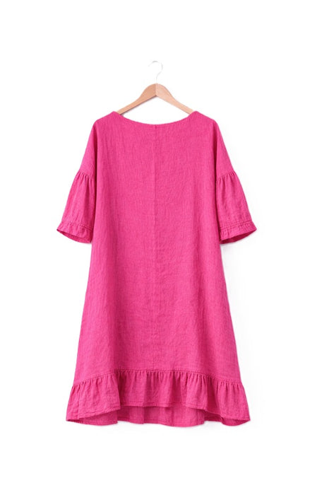 Linen dress long pink - One Size