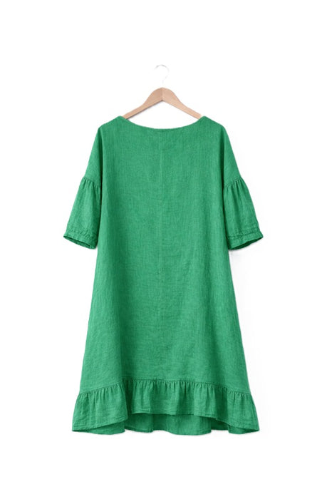 Linen dress long green - One Size