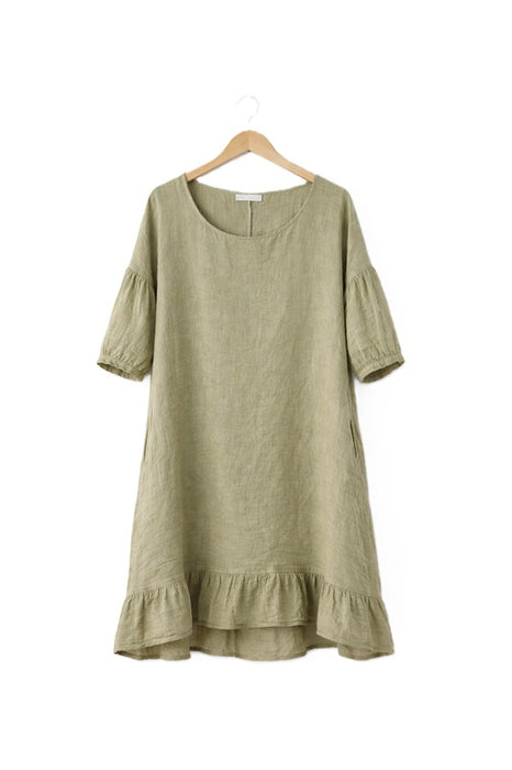 Linen dress long khaki - One Size