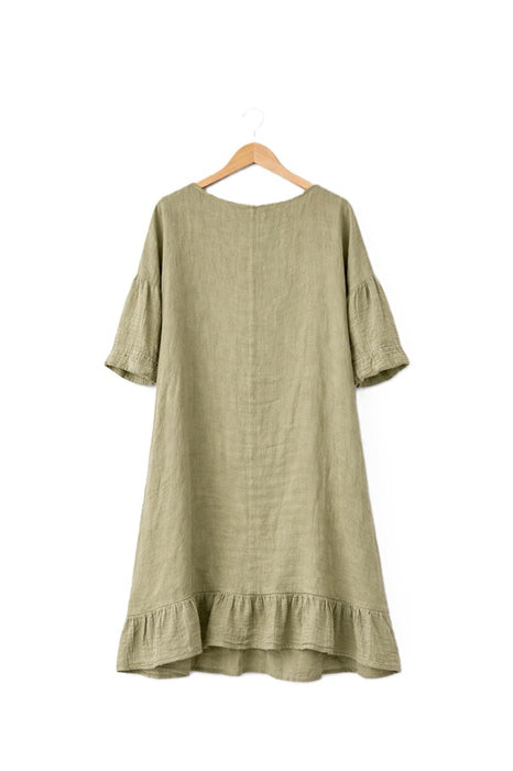 Linen dress long khaki - One Size