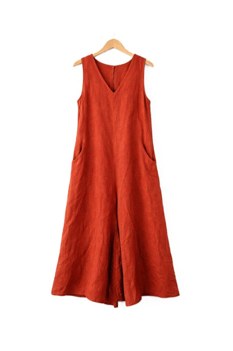 Leinenjumpsuit rostrot - One Size
