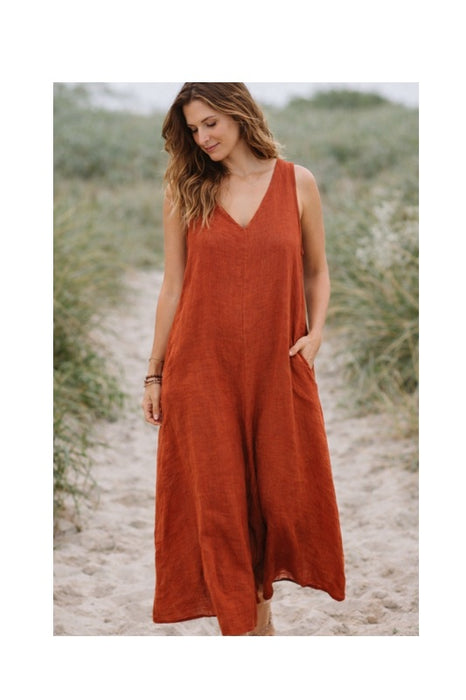 Leinenjumpsuit rostrot - One Size