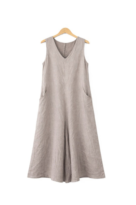 Leinenjumpsuit taupe - One Size