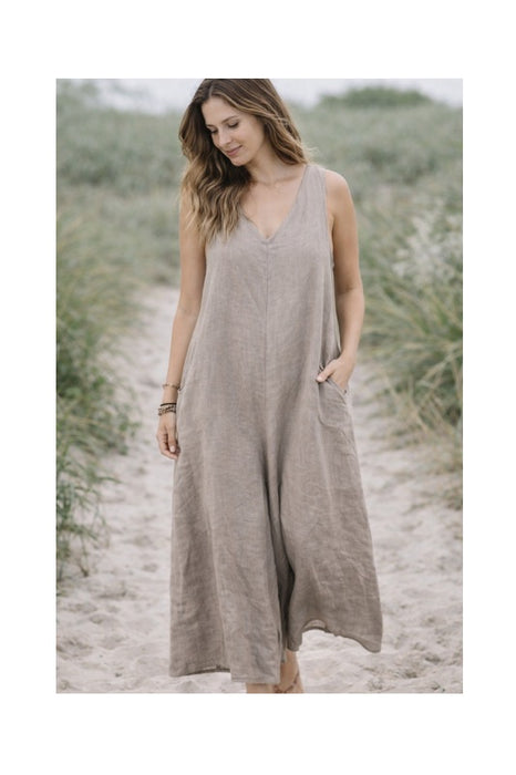 Leinenjumpsuit taupe - One Size