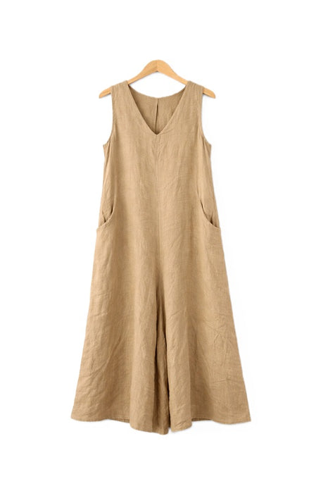 Leinenjumpsuit camel - One Size