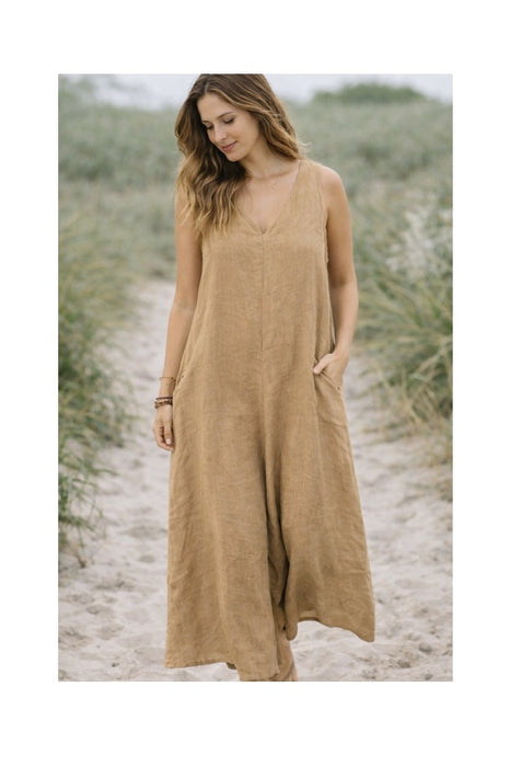 Leinenjumpsuit camel - One Size