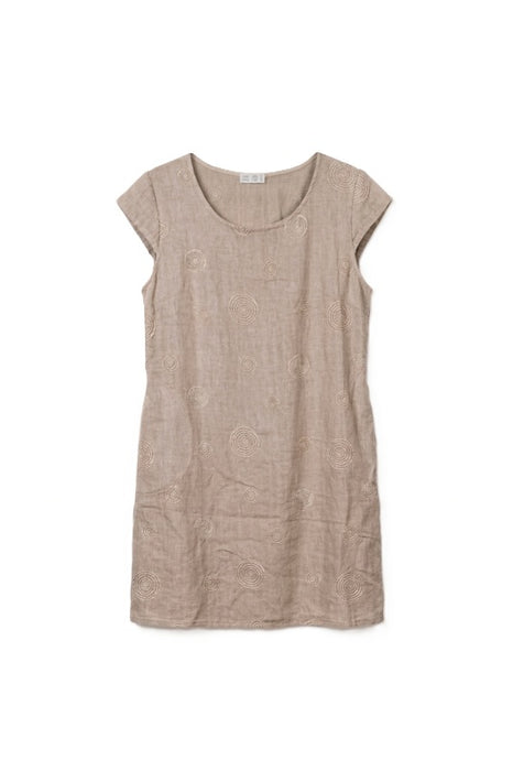 Robe en lin à manches courtes taupe - Taille unique