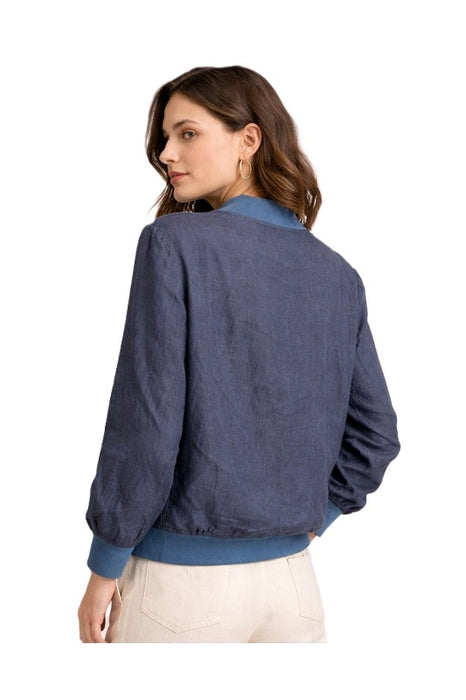 Veste en lin à fermeture éclair bleu foncé - Taille unique