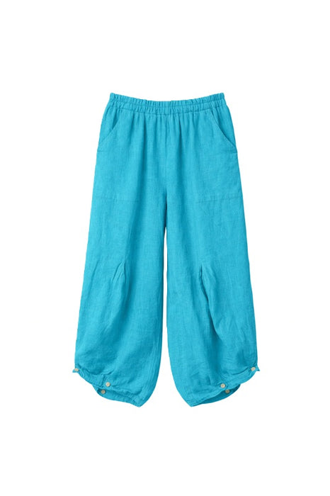 Leinenhose weite Beine türkisblau - One Size