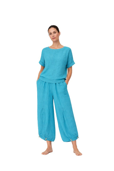 Leinenhose weite Beine türkisblau - One Size