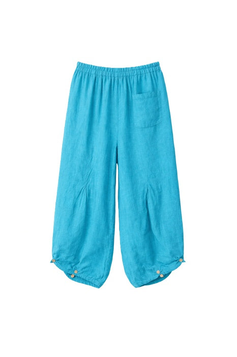 Leinenhose weite Beine türkisblau - One Size