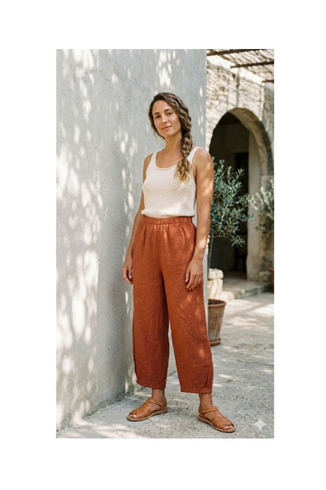 Pantalon en lin 7/8 rouille - Taille unique