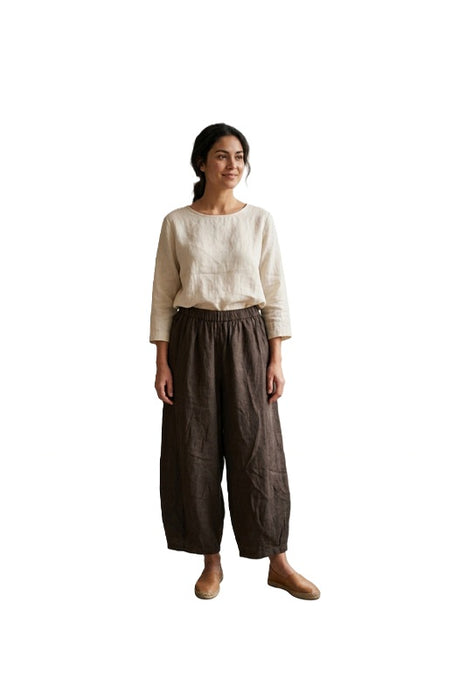 Pantalon en lin 7/8 noir - Taille unique