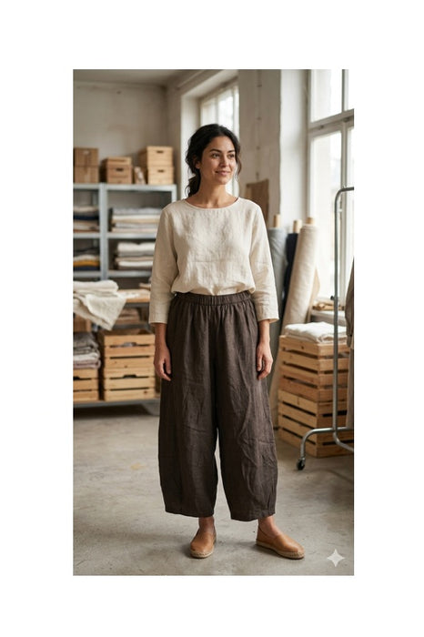 Pantalon en lin 7/8 noir - Taille unique