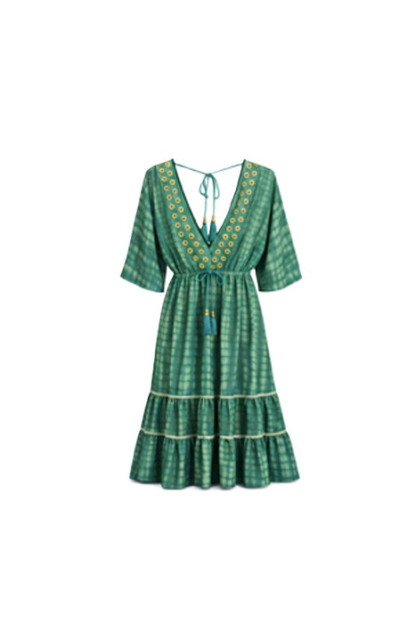 Kleid Boho Batik lang Viskose grün - One Size