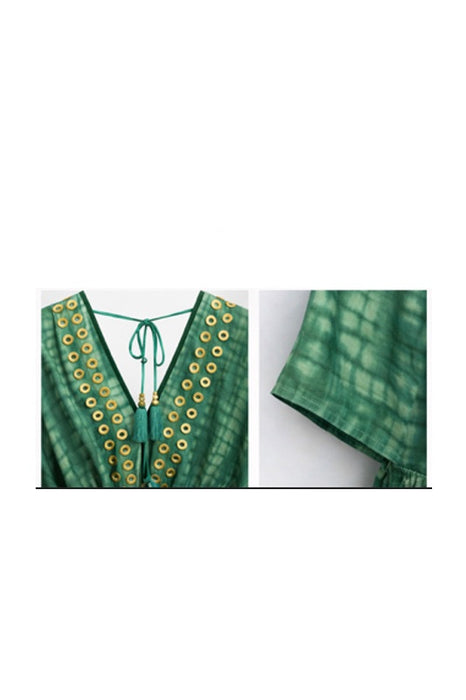 Kleid Boho Batik lang Viskose grün - One Size