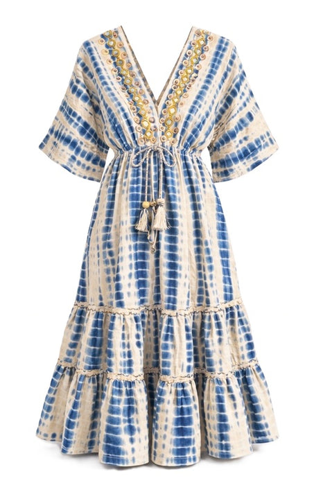 Kleid Boho Batik lang Viskose beige - One Size