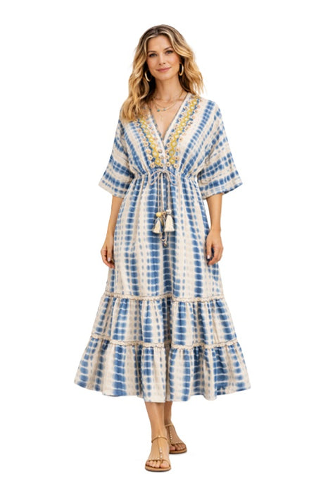 Kleid Boho Batik lang Viskose beige - One Size