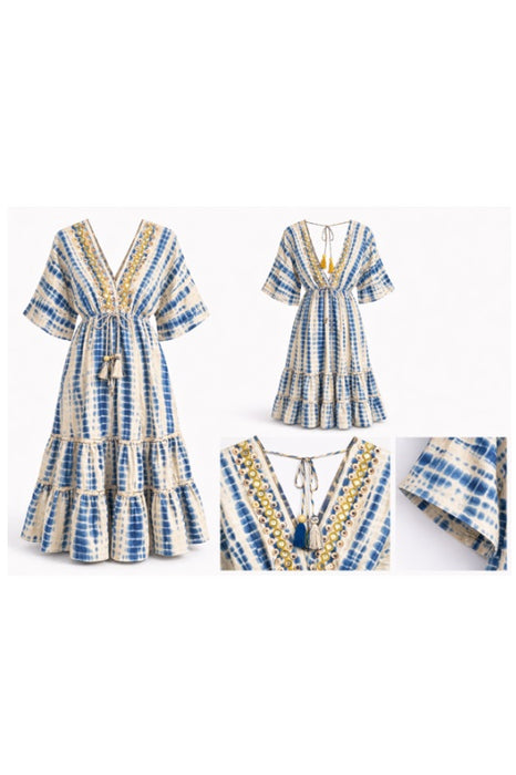 Kleid Boho Batik lang Viskose beige - One Size