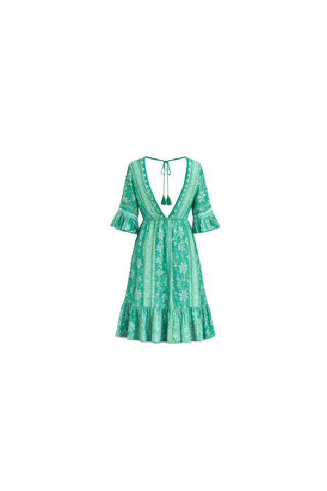 Kleid Baumwolle Blumenmuster grün - One Size