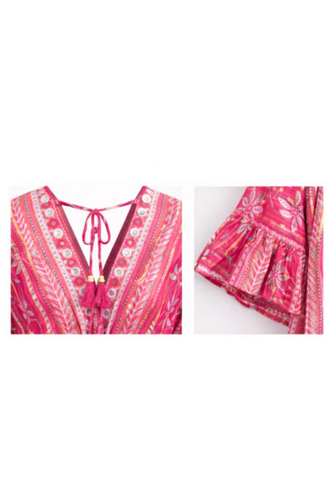 Kleid Baumwolle Blumenmuster rot - One Size