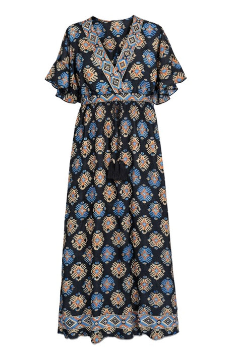 Kleid Poly-Silk schwarz/blau/beige - One Size