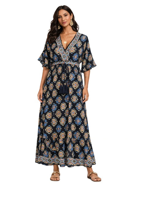 Kleid Poly-Silk schwarz/blau/beige - One Size