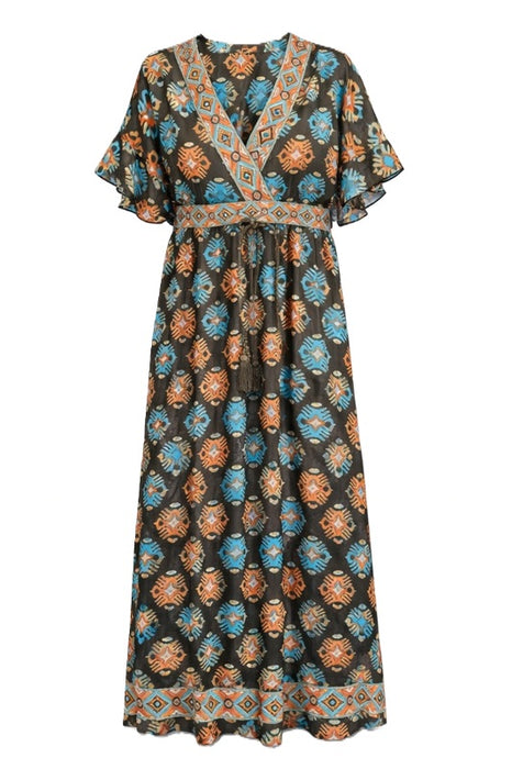 Kleid Poly-Silk braun/türkis/orange - One Size