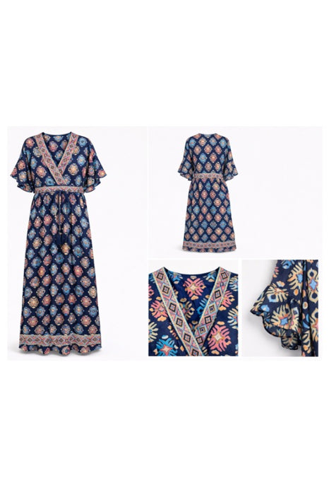 Kleid Poly-Silk blau/rosa/hellblau - One Size