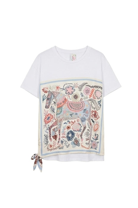 T-Shirt Baumwolle/Viskose/Seide Pferd hellblau/rosa/multicolor - One Size