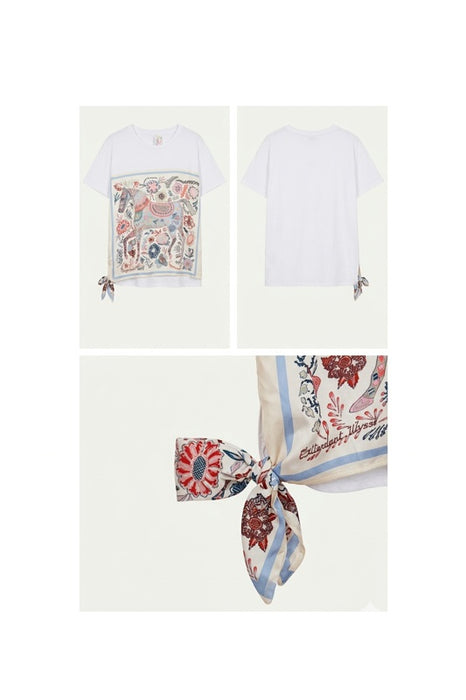 T-Shirt Baumwolle/Viskose/Seide Pferd hellblau/rosa/multicolor - One Size